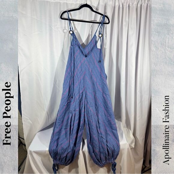 FREE PEOPLE ISLA JUMPSUIT IN BLUE AND PINK COMBO LARGE NEW - Picture 5 of 7